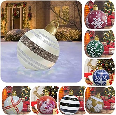 Ornamentos de bola de natal heikaa infláveis, 23,6 polegadas PVC PVC Decorações de árvores gigantes decoradas, à prova d'água de decoração de festa de Natal à prova d'água com bomba de inflador manual A-Silver