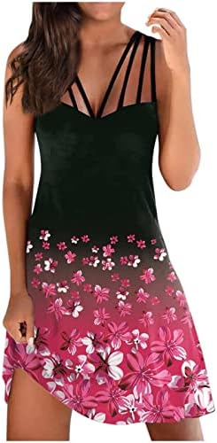 Vestido de tanque para mulheres de verão impressão floral briga de vestidos de vestido de mangueira solta mangueira de pulseira