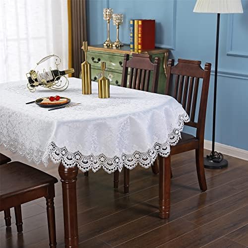 Elegante renda branca Jacquard oval toalha de mesa Tampa de decoração de mesa para tabelas ovais decoração em casa