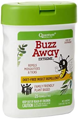 Quantum Health Buzz fora repelente extremo de insetos | Toalhetas sem Deet | Repelas de mosquitos e carrapatos | Formulados com