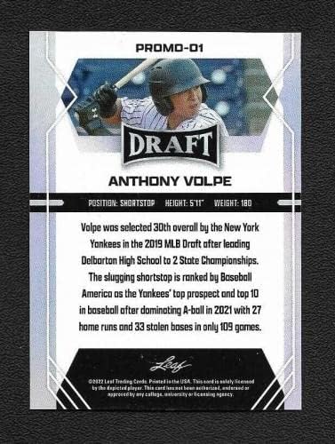Anthony Volpe assinado Autograph 2022 Promoção de folhas NY Yankees Cartão RC RC - MLB Cartões de beisebol autografados