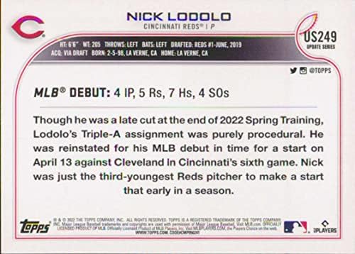 2022 Topps Atualização #US249 Nick Lodolo RC ROOKIE CINCINNATI Reds MLB Baseball Trading Card