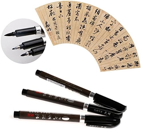 6pcs caneta chinesa caligrafia japonesa escrevendo caneta de pintura de tinta aquática para iniciantes chineses com escritos, conjunto de tamanho 3