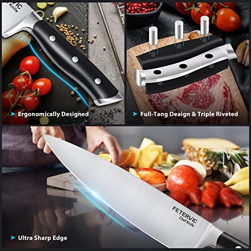 Faca de chef fester, 8 polegadas super nítidas faca de cozinha profissional com apontador de facas, faca de chef de aço inoxidável alemão de alto carbono com caixa de presente - Presente de cozinha