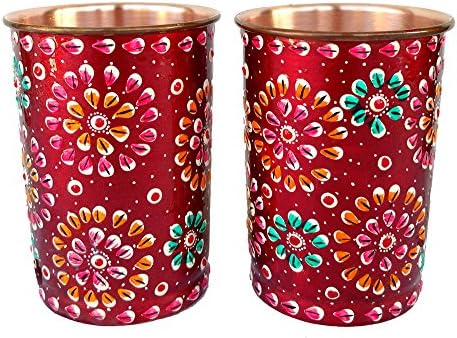 Rastogi artesanato puro Copper Glass Tumblers de pintura à mão Obra de arte