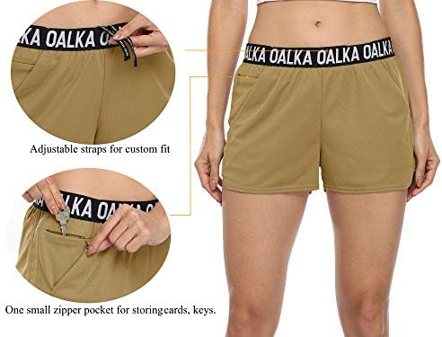 Oalka Women's Running Shorts Workout Athletic Fitness Side Bockets Gym Shorts
