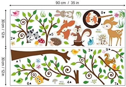 Decálmile florestas animais árvores decalques de parede raposa esquilo cervo adesivos de parede de parede bebê berçário