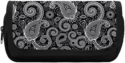 Padrão Paisley preto e branco Padrão de grande capacidade lápis Capa multifuncional bolsa de armazenamento portátil de caneta portátil