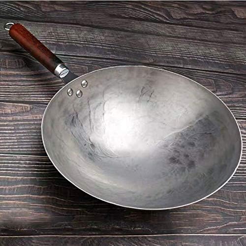 Gydcg Ferro puro sem revestimento sem graça wok de mão forjando pan de ferro chinês panela de panela de panela de panela 36 cm de madeira maçaneta de madeira