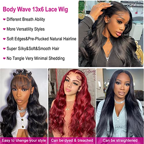 24 polegadas 13x6 HD Lace Front Wigs Human Hair Body Wave 13x6 Perucas dianteiras de renda sem fúria para mulheres negras Cabelo humano 150% Densidade HD NOTS BLEACH PRECUDENTES 13x6 perucas de renda onda de cabelo humano onda 13x6