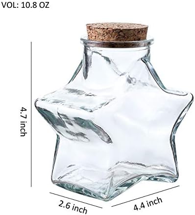Ushy Housewares | Jarros de vidro em forma de estrela com tampas de cortiça | Conjunto de 6 | Garrafas de desejo de vidro de