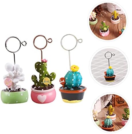 Nolitoy 1 Conjunto 3pcs Cactus Decorações de casamento do cartão de visita para cerimônia Mini cacto em vasos artificiais Plantas ao ar livre astronauta Figuras decorativas Memorando CLIP