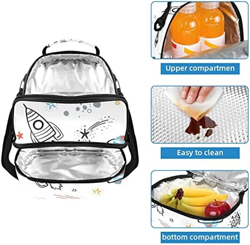 Espaço de desenho animado Espaço estrelado Spaceship isolado Easy Zip Lock Lunch Sagmolable para Bento Caixas Picnic Snack Camping Picnic Hot & Cold Bolsa