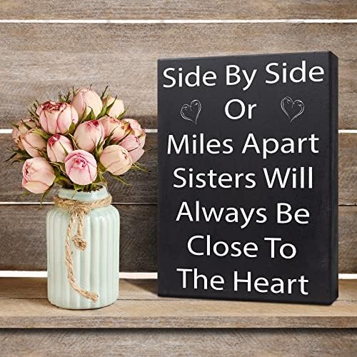 Jennygems Irmã Presentes de irmãs, lado a lado ou milhas afast as irmãs sempre estarão perto do coração, sinal de madeira