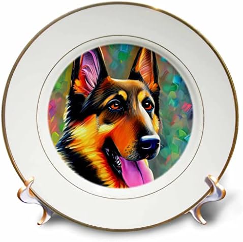 3drose linda pastor alemã Shepherd cão rosto. Fundo de tinta a óleo. Presente artístico - pratos
