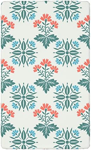 Folha de berço com tema do Seafoam, colchão de berço padrão ajustado de folha Ultra Material Great Great for Boy ou Girl Room ou Nursery, 28 “x52”, Coral escuro Seafoam Teal