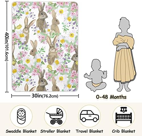 Flores do cobertor Swaddle Clanta de algodão UNNY para bebês, recebendo cobertor, cobertor leve e macio para berço, carrinho, cobertores de viveiro, coelhos, 30x40 em