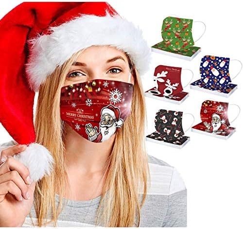 Natal adulto face_mask 50pc embalagens mistas, 3 camadas respiráveis ​​unissex homens/mulheres máscaras facas descartáveis