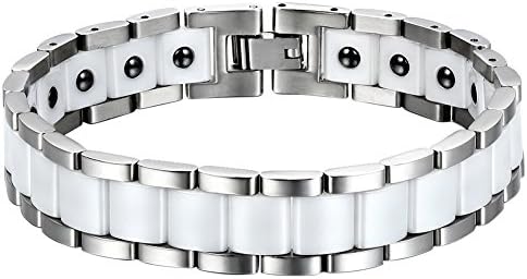 Oidea Mens Bracelet Gift for Dad Pai - Banda de relógio de 13 mm de largura Pulseira de aço inoxidável Bracelete de bracelete de cerâmica branca de dois tons com caixa de presente, 8,1 polegadas
