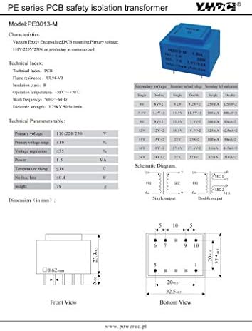 Transformador de isolamento de soldagem de PCB YHDC PE3015-M 1,8VA 230V/24V
