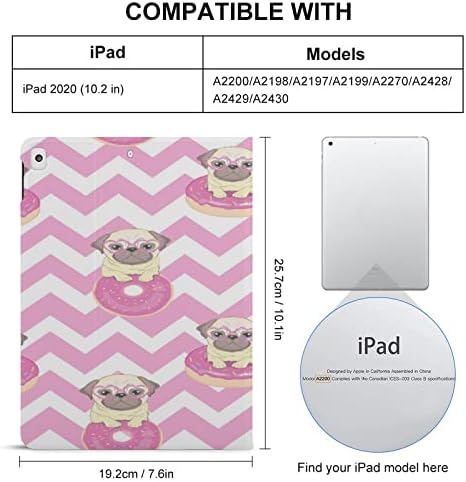 Pug em donuts compatíveis com a geração de iPad Apple TPU TPU Protetive Stand Case Caso com porta -lápis