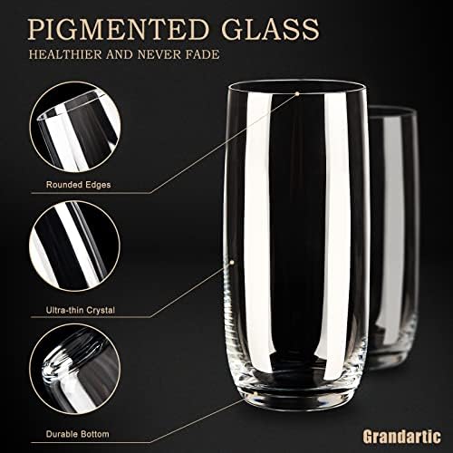Óculos de bebida de cristal, óculos de bola de cristal de 15,2 onças/450 ml de cristal de 6, bastão de vidro fina de base pesada sem chumbo, vidros com clareza brilhante para água para água, suco