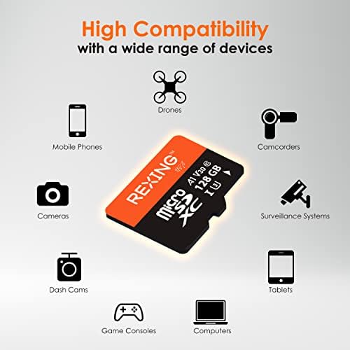 Rexingusa 128 GB MicrosDXC UHS-3 4K Full HD Video Vídeo Alta Viagem de Transferência