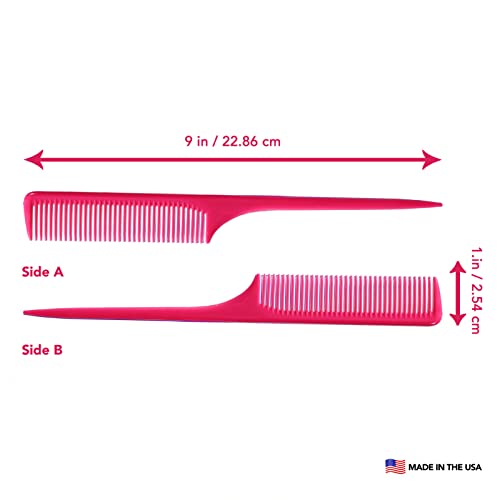 Allegro Combs Rat Tail e três pentes de linha para mulheres que separam o pente de dente largo de dentes larga de dente, o estilo de cabelo aplica produtos em cabelos encaracolados feitos nos EUA 2 PCs.