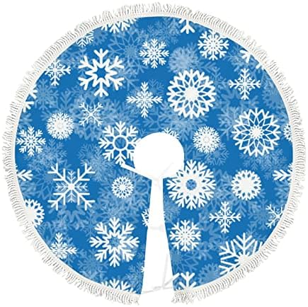 Salia de árvore de Natal de 48 polegadas de 48 polegadas vintage azul branco flocos de neve grande árvore de saia férias festas
