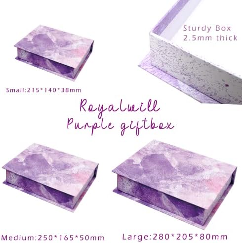 Royalwill Purple Gift Boxes Conjunto de 3 - Caixas de presente decorativas Casamento Presentes de dama de honra Presentes de lavanda Caixas de ninho para presentes 11 ''x7.8''x3' 'Com caixas de presente de ornamento de fita para presentes