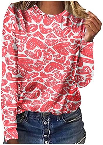 Tamas do Dia dos Namorados das Mulheres, Pulloves casuais com estampa de coração Ed, Sweatshirts de Crewneck de mangas compridas, camisa de moda