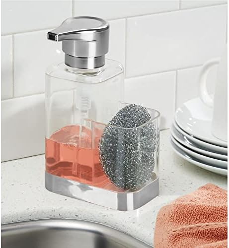 MDESIGN Modern plástico pia de cozinha de cozinha de bancada com sabonete manual Líquido Caddy da garrafa de bomba com compartimento de armazenamento - mantém e armazena esponjas, lavadores e pincéis - preto transparente/fosco