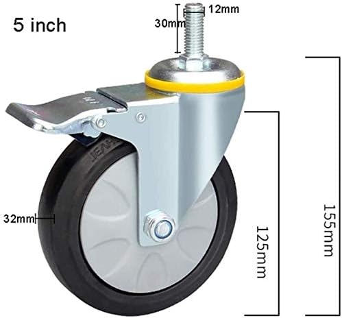 GMLSD rodas de rodízio, 4pcsNoTerers M12 Rodas de borracha para serviço pesado com freio o carrinho de giro universal silencioso com fechadura 320-520kg/5 polegadas