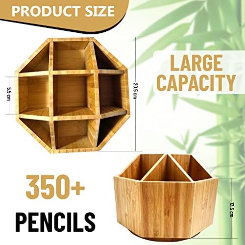 Organizador de mesa de bambu rotativo de armário embutido - Art Supply Caddy detém o marcador Crayon Pen Brush & More - Storage for