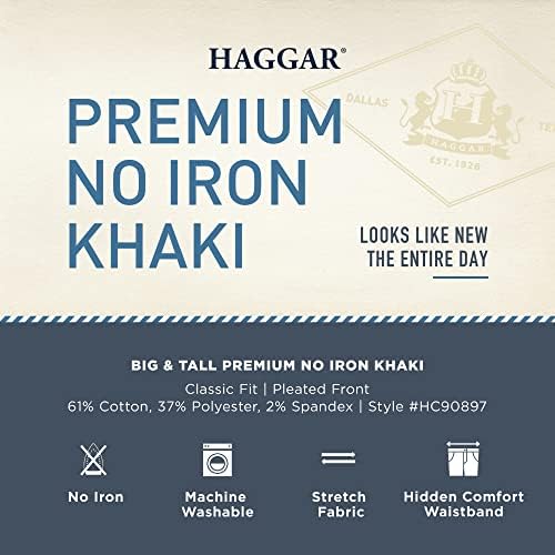 Haggar Men's Premium No Iron Khaki Classic Fit Pleat Front regular e grande e alto tamanhos
