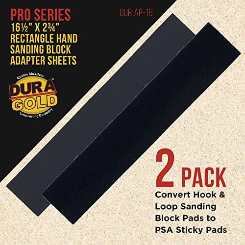 Dura-Gold Pro Série Retângulo 16-1/2 x 2-3/4 Lençóis de bloco de lixamento manual para converter gancho e loop Longboard Landing Block Pads em almofadas pegajosas PSA, 2 lençolas