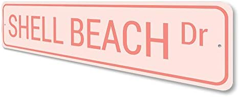 Shell Beach Dr placar, sinal de rua de praia personalizada, sinal de amante do oceano, decoração da casa de praia, decoração de alumínio em casa marítima - 6 x 24
