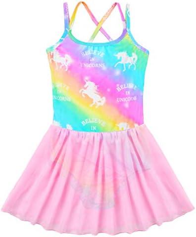 Nidoul Kid Girls Ginástica Skirted Leotards Ballet Dance Dress Unicorn Rainbow Tutu Camisole Skirt