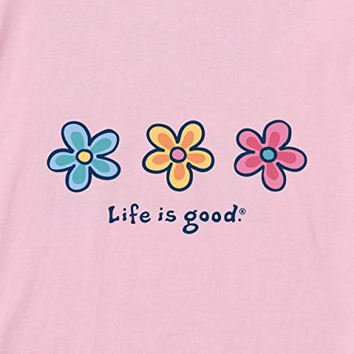 A vida é a boa camiseta de algodão da primavera feminina Camiseta gráfica de manga longa, três margaridas