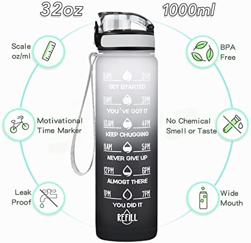 Enerbone de 32 onças Bottle, BPA à prova de vazamentos e garrafa de água motivacional livre e tóxica com horários para beber e palha, fitness esportes de água com cinta para escritório, academia, esportes ao ar livre