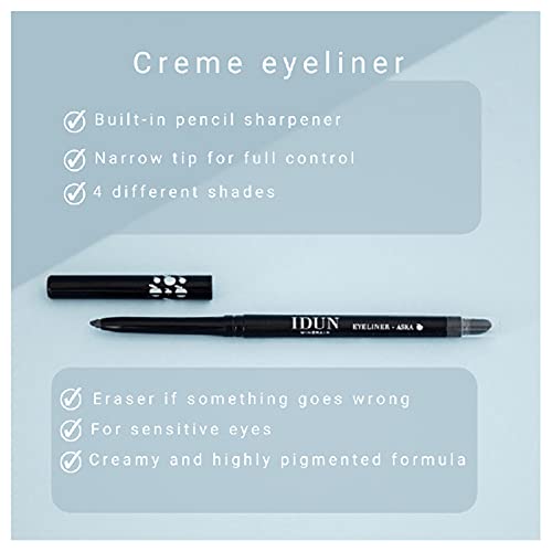 Idun Minerals Cremoso Eyeliner - Pen de precisão para olhares impecáveis ​​- fórmula mineral nutritiva da pele - ponto de ponta fino e ferramenta de borrão com ângulo para desenhos nítidos ou defumados - 104 Aska - 0,012 oz