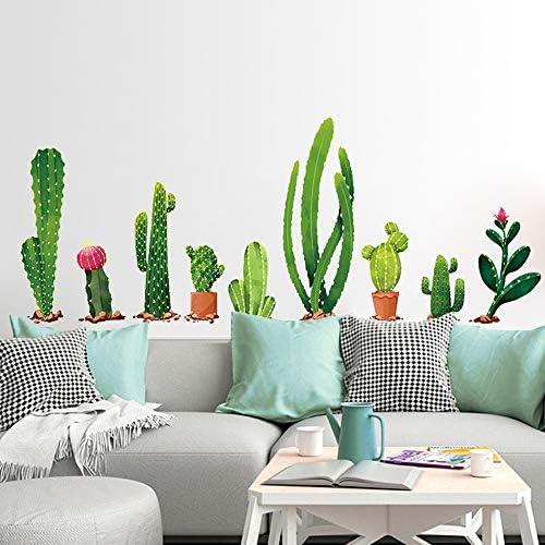 Mendom cactus decalque de parede verde plantas adesivo de parede, descasca e colar de piscinas gigantes removíveis DIY decalques de parede ou crianças do quarto da sala do quarto do quarto