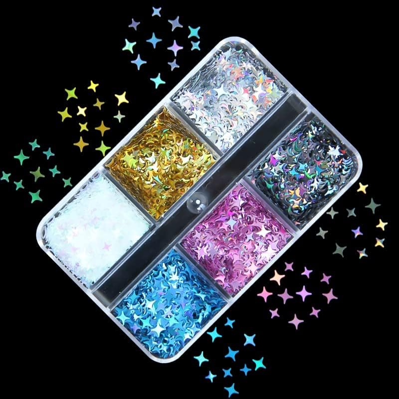 6 grades holográficas unhas glitter borboleta formato de estrela lantejas 3d flocos brilhantes paillette manicure decorações