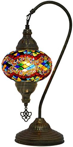Lâmpada turca de mozaísta, lâmpada de mesa de mosaico do pescoço de cisne, lâmpada de lâmpada vintage de vidro decorativo marroquino de vidro decorativo, lâmpada de vidro de mesa de cabeceira da mesa Tiffany com plugue dos EUA e soquete E12