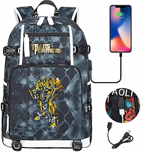 Kbiko-Zxl Teen Boys Transformers Backpack Backpack de grande capacidade Viagem Knapsack Bumblebee Rucksack com porta