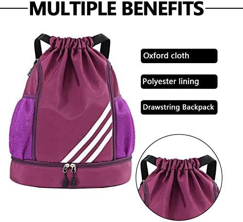 Saco de ginástica esportiva de mochila de cordão com compartimento de sapatos, sacola de traseira à prova d'água para homens para homens