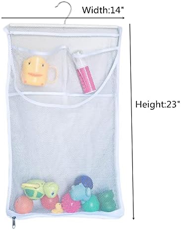 Caddy de chuveiro de malha branca multifuncional saanal 3 bolsos Bolsa de brinquedos de banho com gancho, bolsa de armazenamento