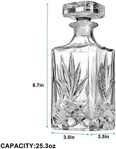 Decanter de uísque de Hibekol com vidro de vidro sem chumbo de vidro de 25,3 oz/ 750 ml para bourbon, vinho, escocês, vodka ou
