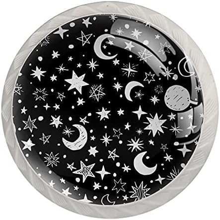 Botões de gaveta de cerveja para meninos estrelas brancas pretas maçanetas de cômoda de lua botões de gabinete de vidro de cristal 4pcs imprimir botões redondos berçários botões decorativos