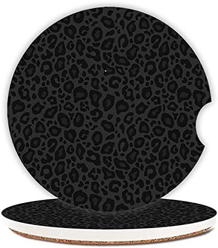Montanhas -russas de carros de cups de cerâmica para mulheres/homens, moda absorvente de copos de xícara de copos de porta -copos com um pacote de 2,56 de 2,56 de 2, impressão de leopardo cinza e preto